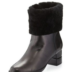 FERRAGAMO My Cold Shearling-lined Leather Ankle Boots In Black